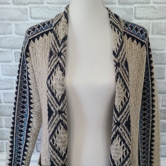 Lucky Brand Southwest Aztec Print Duster Cardigan Multi Color Cotton Blend XS - Picture 2 of 8
